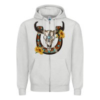 Dove Grey bull skull with horseshoe Zipper Hoodie - RanaPortraitStore