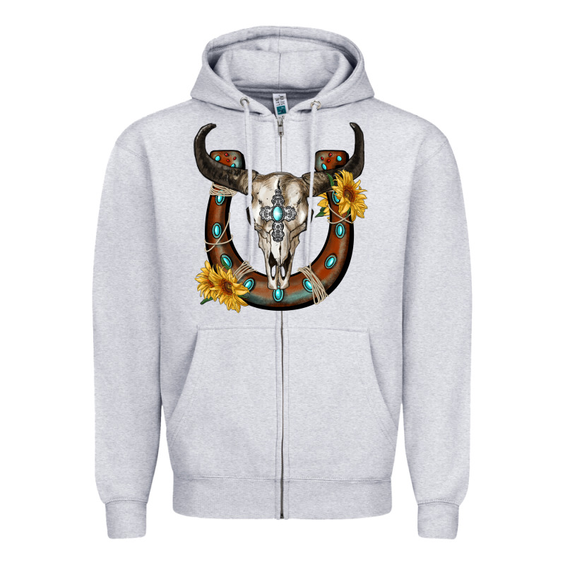 Bull Skull With Horseshoe Zipper Hoodie by RanaPortraitStore | Teevron