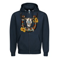 Navy bull skull with horseshoe Zipper Hoodie - RanaPortraitStore