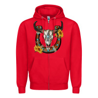 Red bull skull with horseshoe Zipper Hoodie - RanaPortraitStore