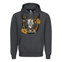 Smoke bull skull with horseshoe Zipper Hoodie - RanaPortraitStore