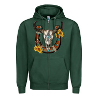 Sports Green bull skull with horseshoe Zipper Hoodie - RanaPortraitStore