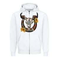 White bull skull with horseshoe Zipper Hoodie - RanaPortraitStore