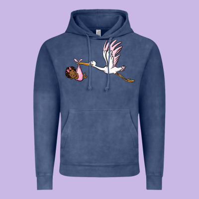 Stork With Black Baby Girl Vintage Hoodie Designed By Barkaloodesign