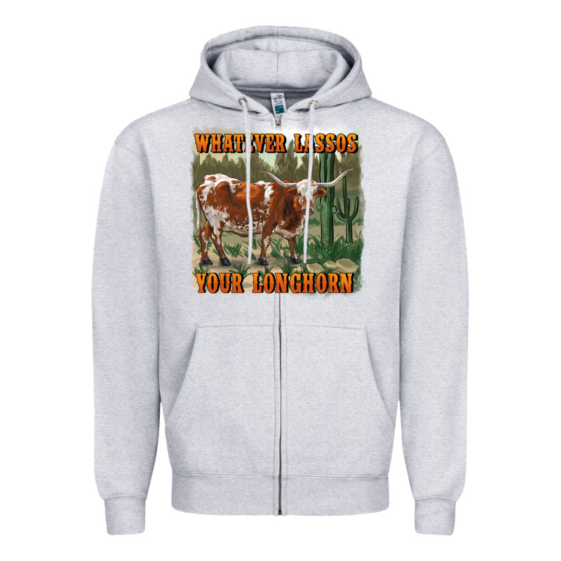 Whatever Lassos Your Longhorn Zipper Hoodie by RanaPortraitStore | Teevron