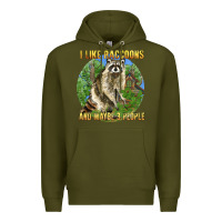 Army Green i like raccoons and 3 people Premium Hoodie - BarkalooDesign