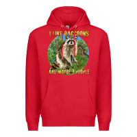 Red i like raccoons and 3 people Premium Hoodie - BarkalooDesign