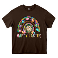 Chocolate Brown Happy Easter Rainbow Heavy Core Tee - BundleAndBundleShop