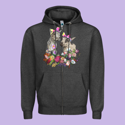 Floral Baby Goats Zipper Hoodie Designed By Ranaportraitstore