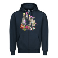 Navy floral baby goats Zipper Hoodie - RanaPortraitStore