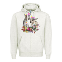 Oatmeal Heather floral baby goats Zipper Hoodie - RanaPortraitStore