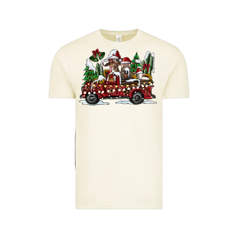 Festive Farm Animal Christmas Truck Vintage Tee by CowhideDigitalArt | Teevron