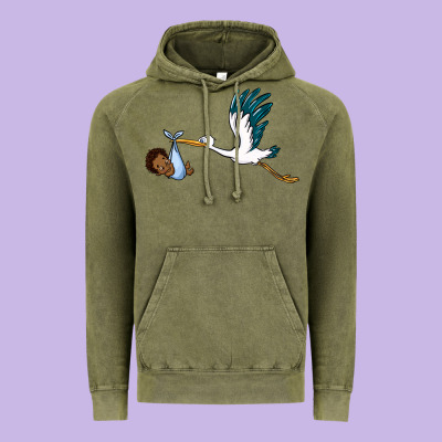 Stork With Black Baby Boy Vintage Hoodie Designed By Barkaloodesign