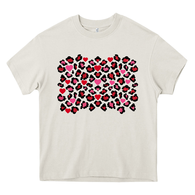Valentines Day Leopard And Heart Background Heavy Core Tee by FaDigitalArtStudio | Teevron
