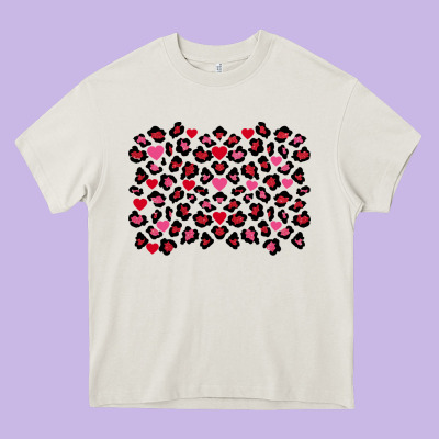 Valentines Day Leopard And Heart Background Heavy Core Tee Designed By Fadigitalartstudio