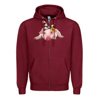 Burgundy baby pig with cowhide ribbon Zipper Hoodie - RanaPortraitStore