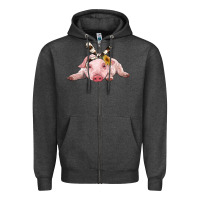 Charcoal Heather baby pig with cowhide ribbon Zipper Hoodie - RanaPortraitStore