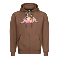 Chestnut baby pig with cowhide ribbon Zipper Hoodie - RanaPortraitStore