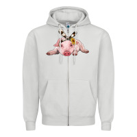 Dove Grey baby pig with cowhide ribbon Zipper Hoodie - RanaPortraitStore