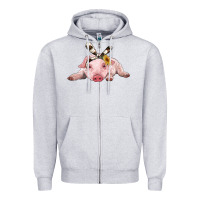 Heather Grey baby pig with cowhide ribbon Zipper Hoodie - RanaPortraitStore