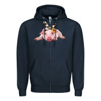 Navy baby pig with cowhide ribbon Zipper Hoodie - RanaPortraitStore