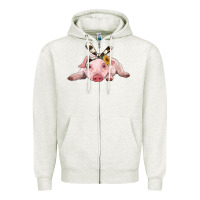 Oatmeal Heather baby pig with cowhide ribbon Zipper Hoodie - RanaPortraitStore