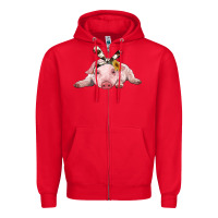 Red baby pig with cowhide ribbon Zipper Hoodie - RanaPortraitStore