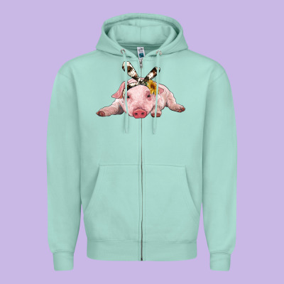 Baby Pig With Cowhide Ribbon Zipper Hoodie Designed By Ranaportraitstore
