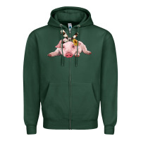 Sports Green baby pig with cowhide ribbon Zipper Hoodie - RanaPortraitStore