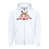 White baby pig with cowhide ribbon Zipper Hoodie - RanaPortraitStore