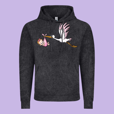 Stork With Baby Girl Vintage Hoodie Designed By Barkaloodesign