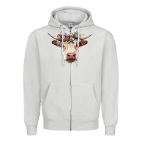 Dove Grey hereford cow with floral headband Zipper Hoodie - RanaPortraitStore