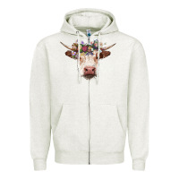Oatmeal Heather hereford cow with floral headband Zipper Hoodie - RanaPortraitStore