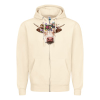Sandshell hereford cow with floral headband Zipper Hoodie - RanaPortraitStore