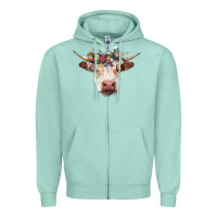 Seafoam hereford cow with floral headband Zipper Hoodie - RanaPortraitStore