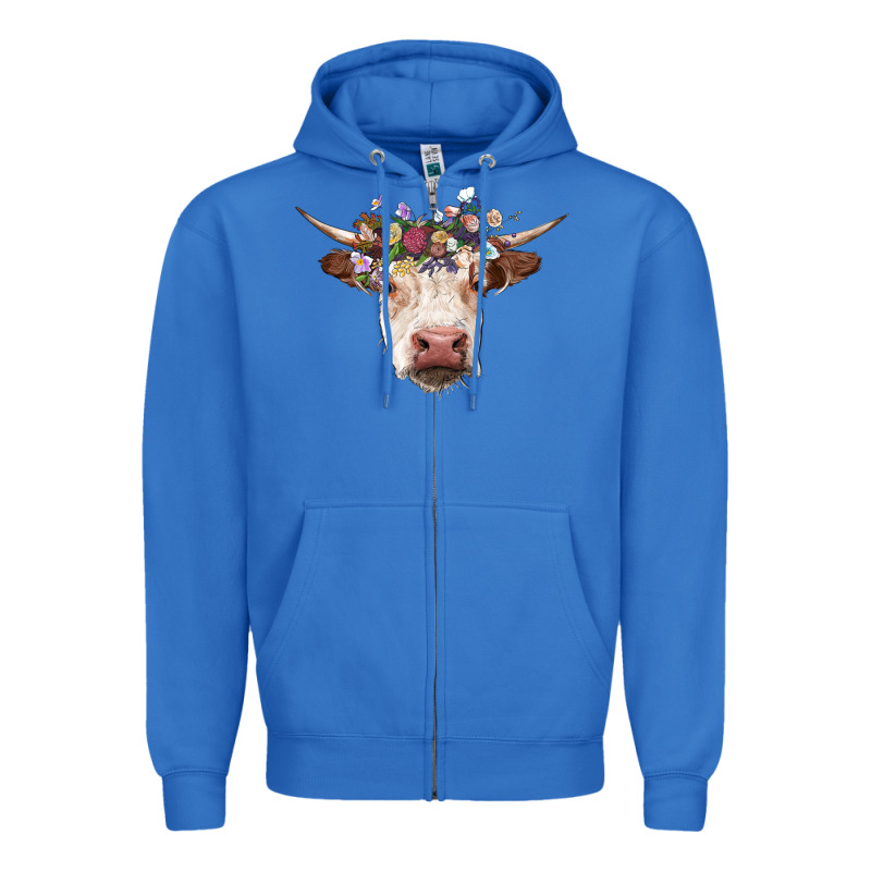 Hereford Cow With Floral Headband Zipper Hoodie by RanaPortraitStore | Teevron