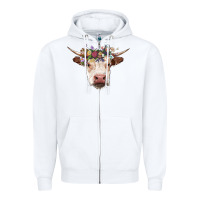 White hereford cow with floral headband Zipper Hoodie - RanaPortraitStore