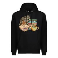 Black owl and books Premium Hoodie - BarkalooDesign