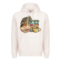 Pale Pink owl and books Premium Hoodie - BarkalooDesign