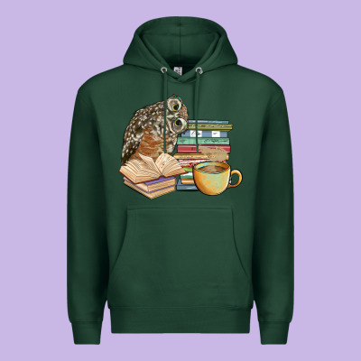 Owl And Books Premium Hoodie Designed By Barkaloodesign