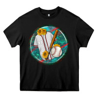 Black baseball with sunflower round earrings Heavy Core Tee - BundleAndBundleShop