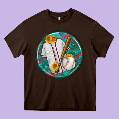 Baseball With Sunflower Round Earrings Heavy Core Tee Designed By Bundleandbundleshop