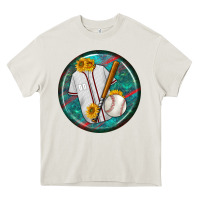 Cream baseball with sunflower round earrings Heavy Core Tee - BundleAndBundleShop