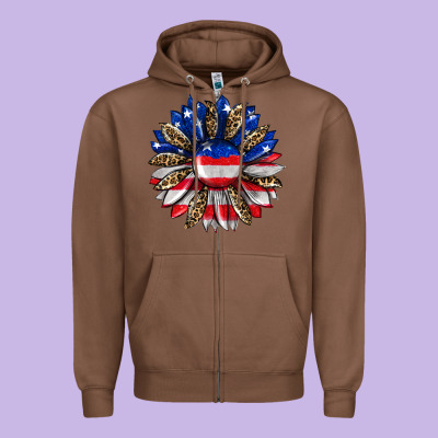 American Flag Leopard Zipper Hoodie Designed By Ranaportraitstore
