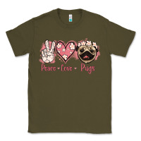 Army Green Peace Love Pugs Classic Tee - Jasminsmagicworld