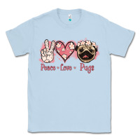 Dusty Blue Peace Love Pugs Classic Tee - Jasminsmagicworld