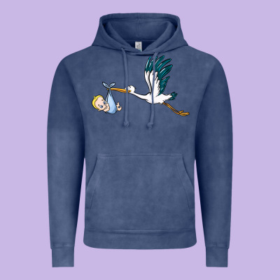 Stork With Baby Boy Vintage Hoodie Designed By Barkaloodesign