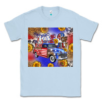 Dusty Blue Fourth Of July Sunflowers Truck Classic Tee - FaDigitalArtStudio