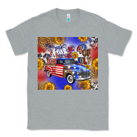 Heather Grey Fourth Of July Sunflowers Truck Classic Tee - FaDigitalArtStudio