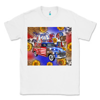 White Fourth Of July Sunflowers Truck Classic Tee - FaDigitalArtStudio